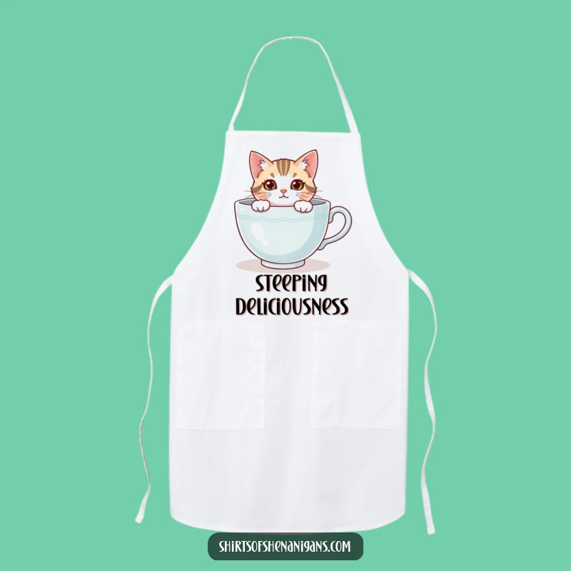 Funny Cat Teacup Apron - Cook with Cozy Curiosity