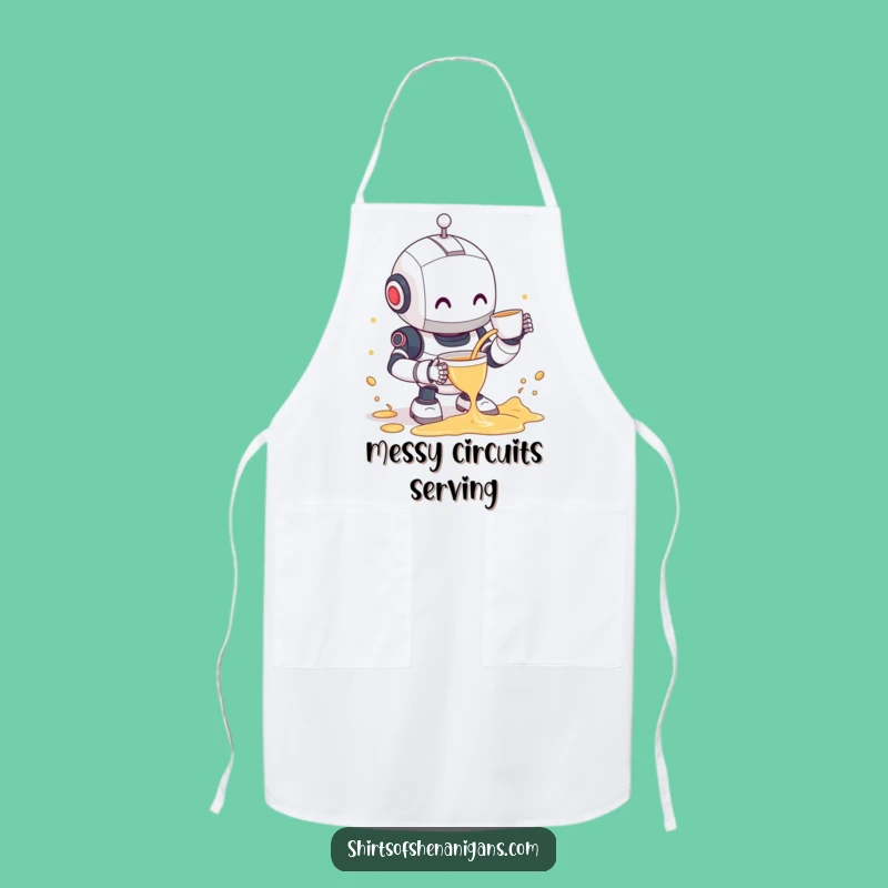 Funny Robot Tea Spill Apron - Clumsy Bot & Shy Smile Chef Gift