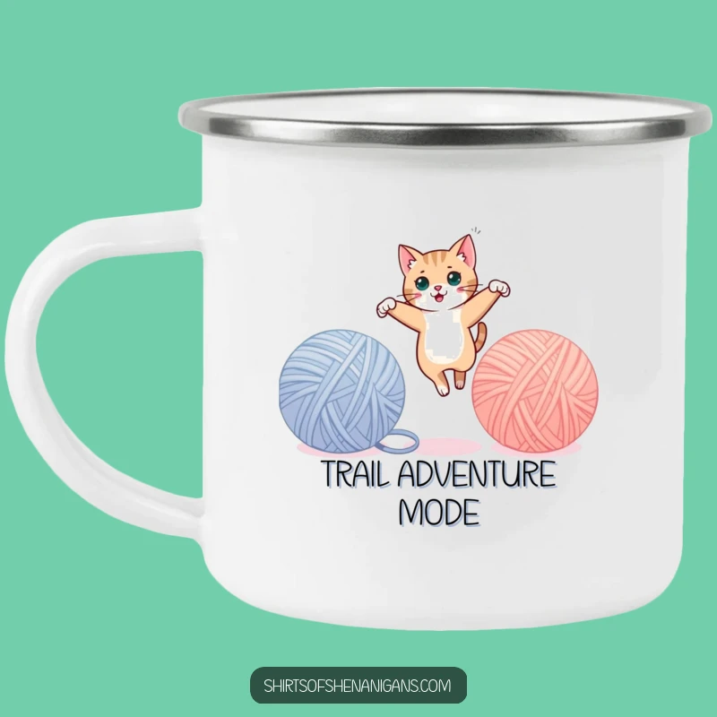 Funny Cat Yarn Camping Mug - Playful Sips Outdoors