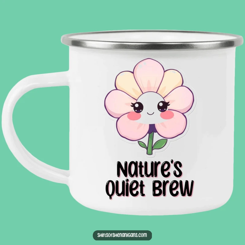 Funny Shy Flower Smile Camping Mug: Adventure with a Gentle, Cute Smile