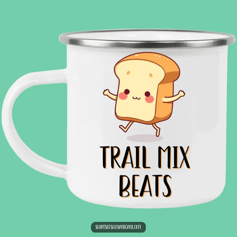 Funny Dancing Bread Camping Mug: Durable Baked Goods Drinkware, Hilarious Outdoor Gift