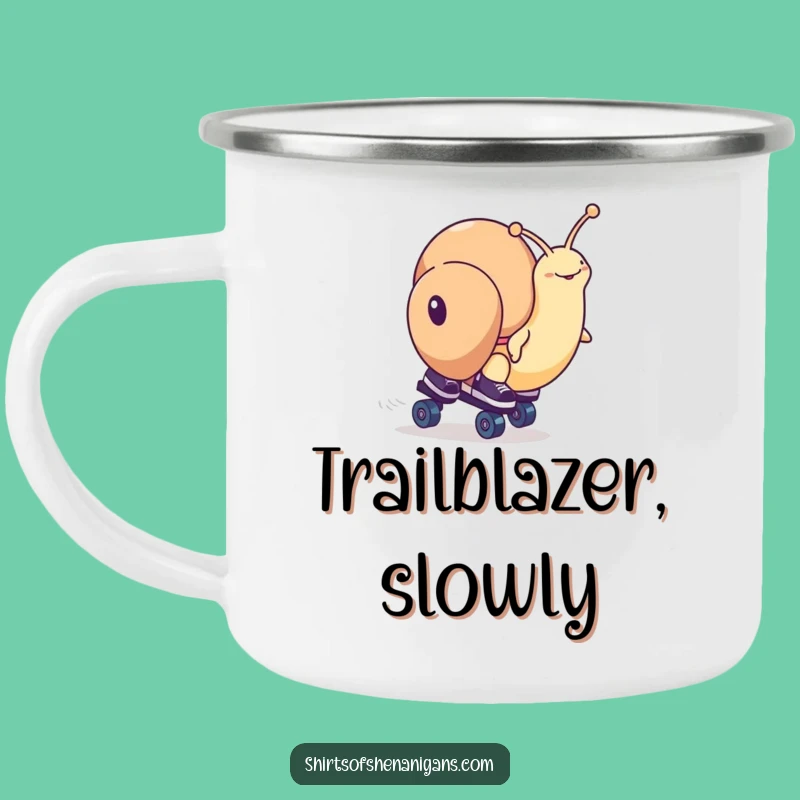 Funny Snail Roller Skates Camping Mug - Hilarious Outdoor Gear for Adventurous Laughs