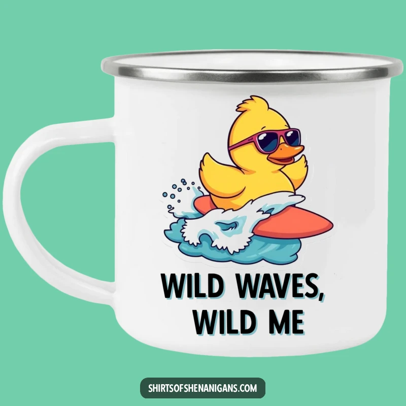Funny Surfing Duck Camping Mug: Catch Waves of Warmth and Humor Outdoors!