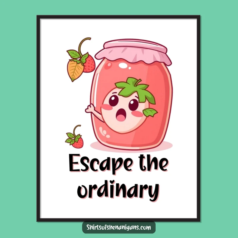 Funny Escaping Strawberry Digital Art: Fruity Download, Perfect Funny Gift