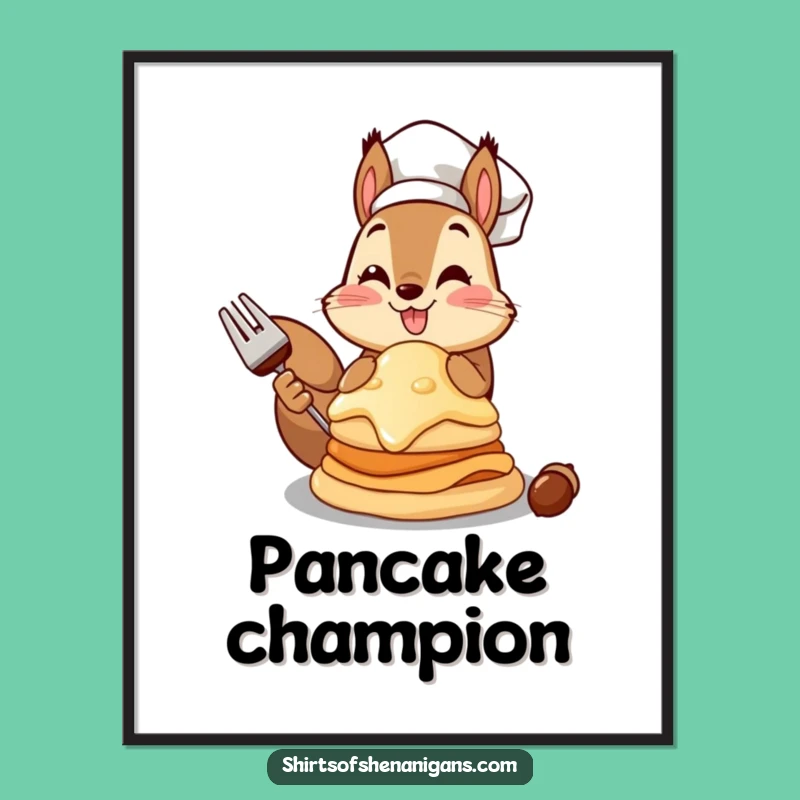 Funny Squirrel Chef Digital Art Print - Acorn Pancake Kitchen Decor