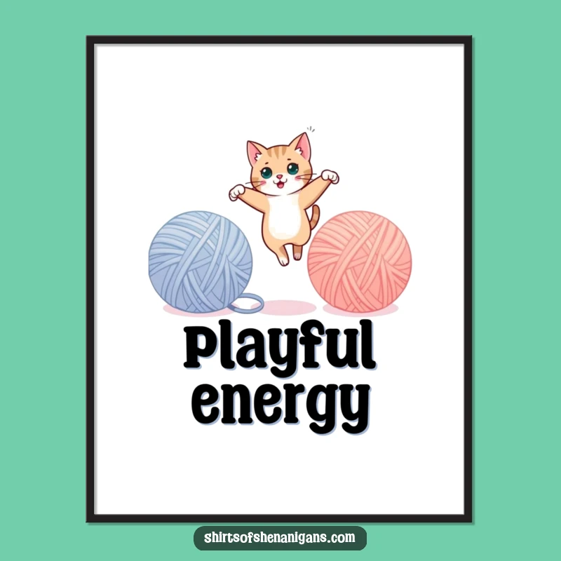 Funny Cat Yarn Digital Art - Printable Playful Decor