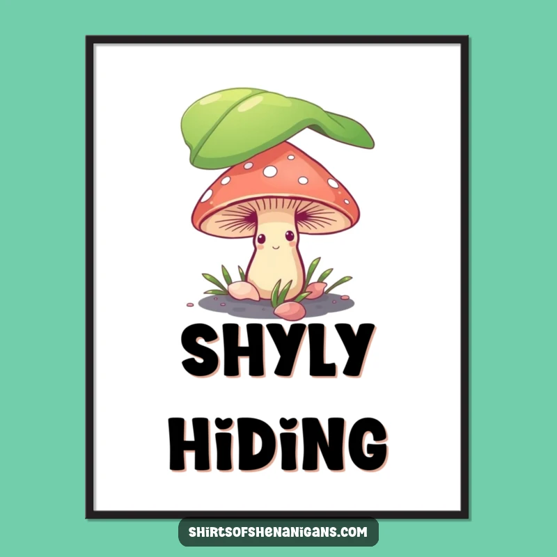 Funny Shy Mushroom Digital Print: Instant Fungi Art Download, Perfect Whimsical Gift