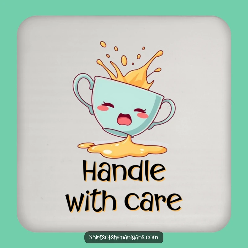Funny Startled Teacup Drink Coaster: Protect surfaces with spill humor, dramatic design, perfect funny gift.