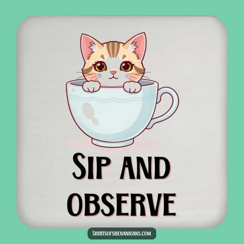 Funny Cat Teacup Coaster - Protect Surfaces with Cozy Charm
