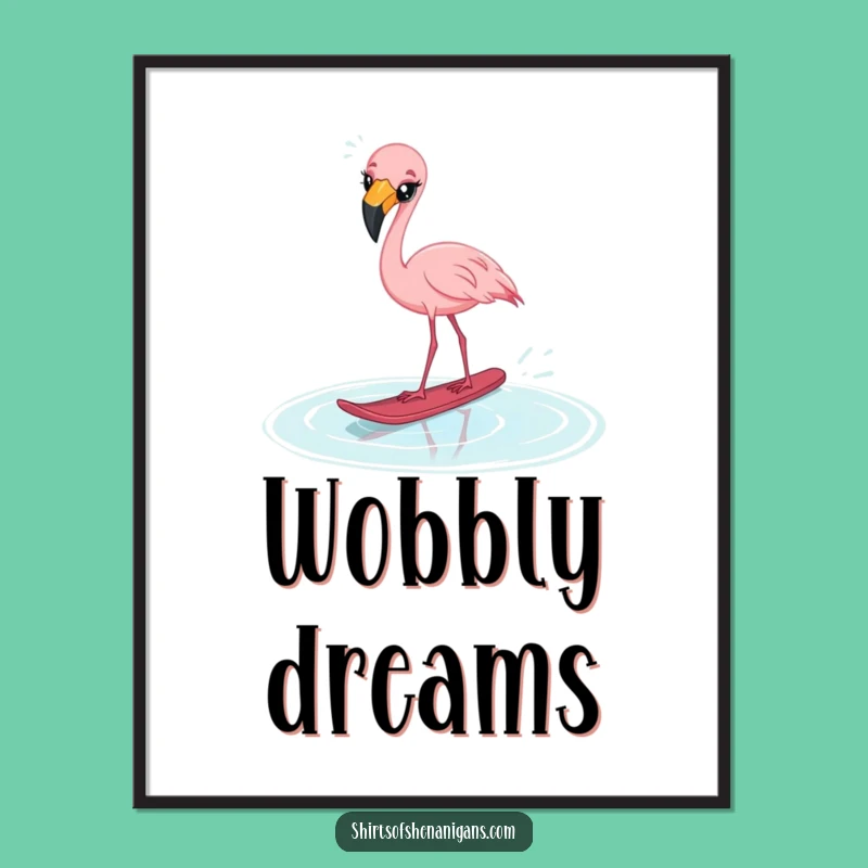 Funny Startled Flamingo Poster - Hilarious Water Ski Art for Quirky Decor