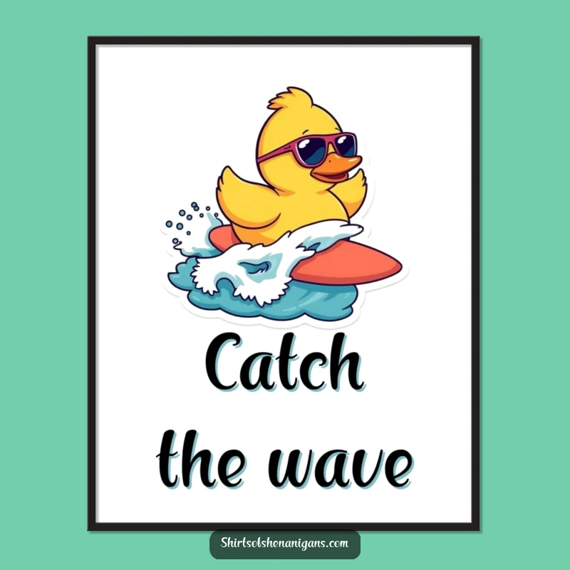 Funny Surfing Duck Poster: Ride the Waves of Humor with This Cool Art!