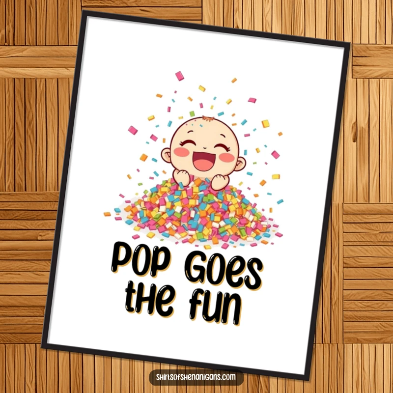 Funny Giggling Confetti Poster showing a vibrant pile of confetti enthusiastically celebrating, perfect for adding cheer and a funny gift.