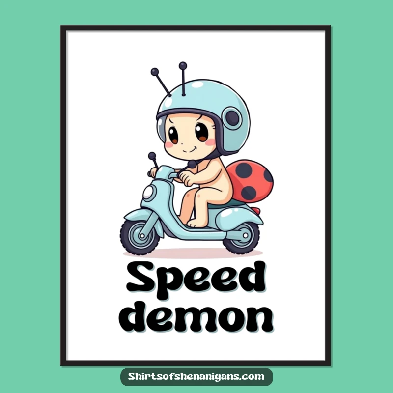 Funny Snail Scooter Poster - Determined Racer & Tiny Helmet Art Gift