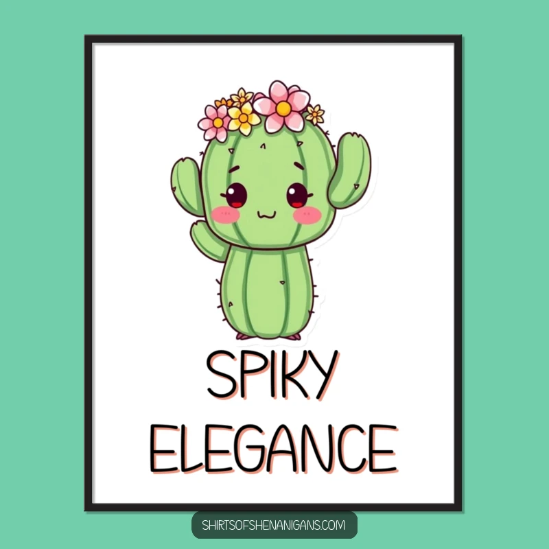 Funny Cactus Poster: Awkward Flower Crown Pose - Quirky Wall Art Gift