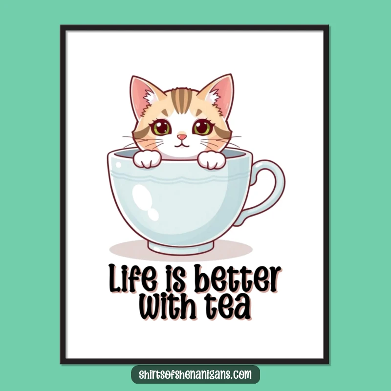 Cozy Cat Teacup Free Printable Wall Art - Adorable Downloadable Decor Gift