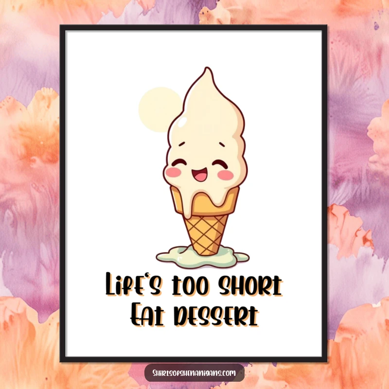 Funny Free Printable Wall Art: A giggling ice cream cone melting comically in the sun, whimsical decor.