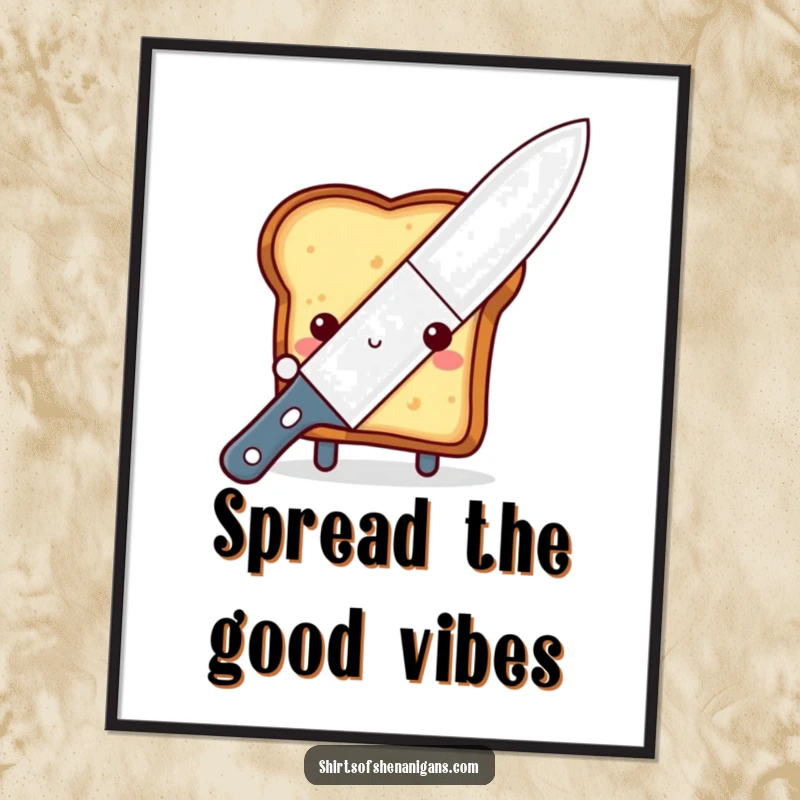 Funny Free Printable Wall Art: Shy toast peeking from behind a giant butter knife, cute wall decor, perfect for DIY.