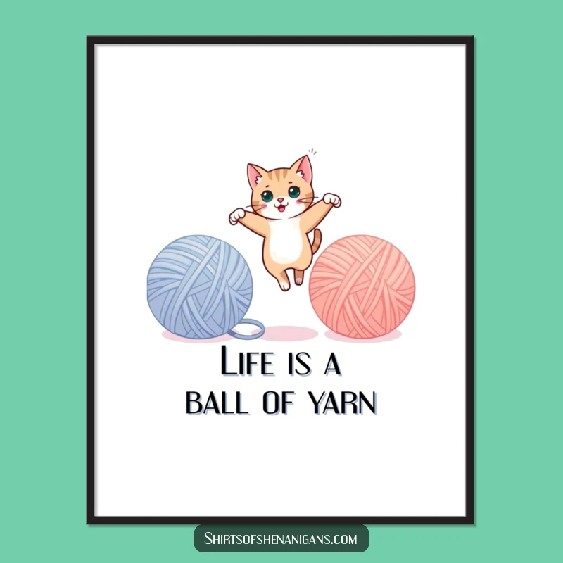 Cat Yarn Leap Free Printable Wall Art - Playful Downloadable Decor Gift