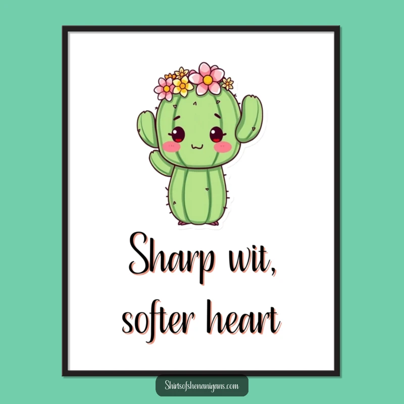 Free Printable Wall Art: Awkward Cactus Flower Crown Funny Downloadable Art Gift