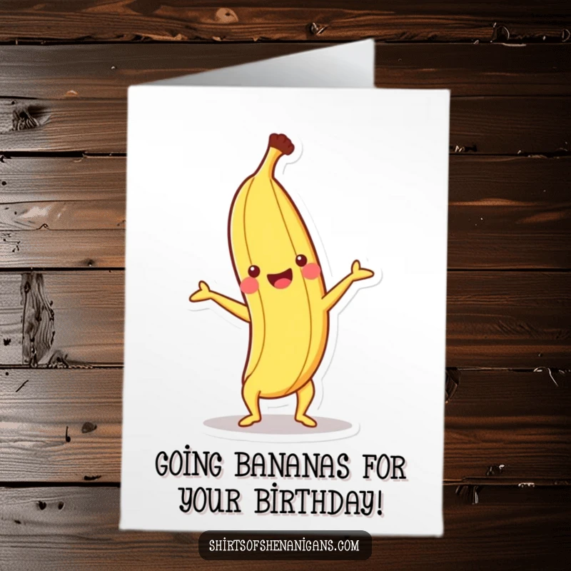Funny Free Printable Birthday Card: Happy banana doing a handstand, celebrating a fun and quirky birthday.