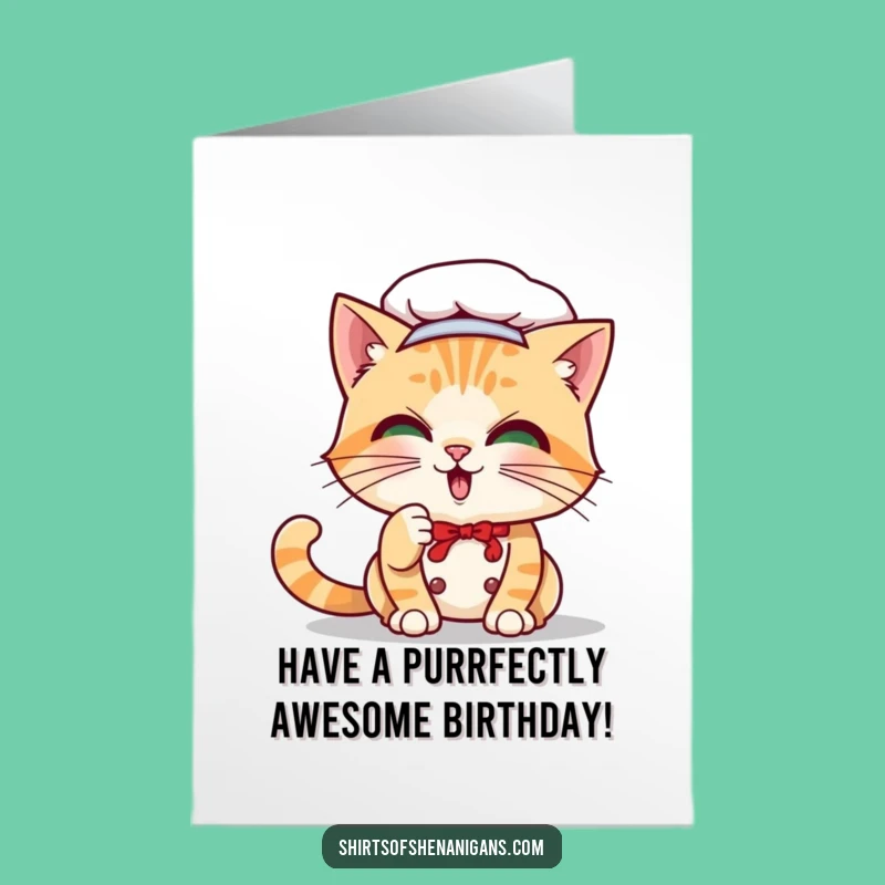 Free Printable Birthday Card: Playful Cat Chef Feline Fun Downloadable Gift