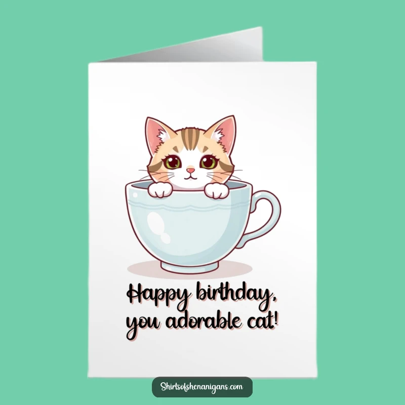 Cozy Cat Birthday Card: Free Printable Teacup Peek - Adorable Downloadable Gift