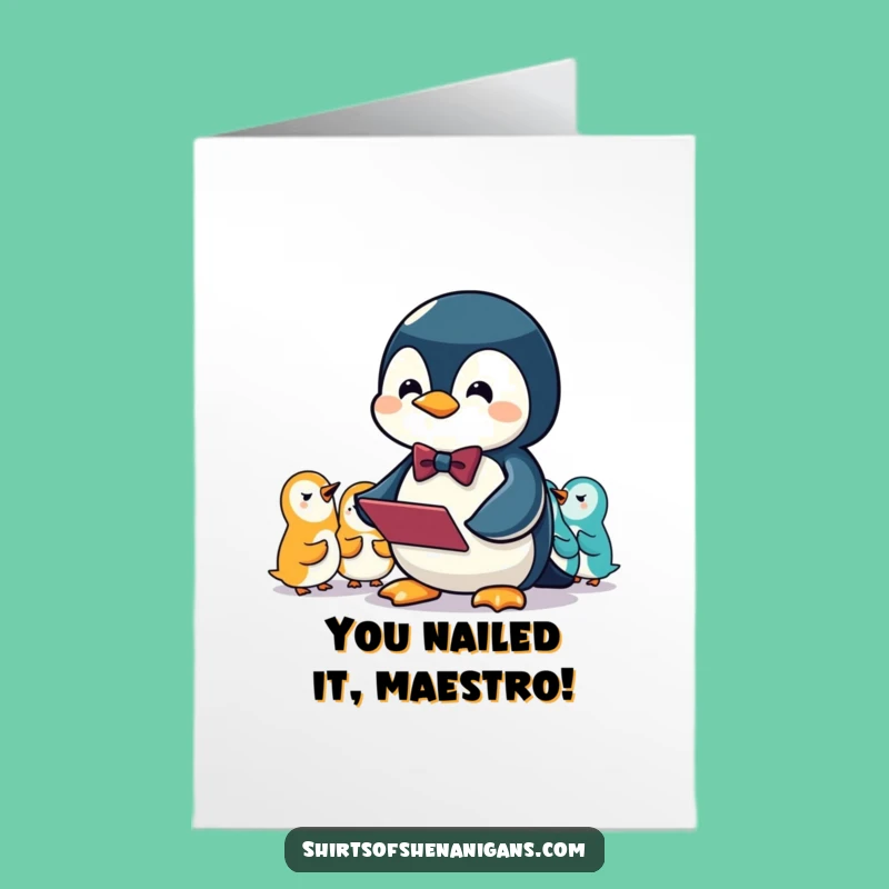 Free Printable Congrats Card: Penguin Conductor, Bowtie, Funny Downloadable Gift