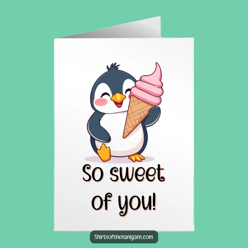 Free Printable Thank You Card: Giddy Penguin Ice Cream Funny Penguin Downloadable Gift