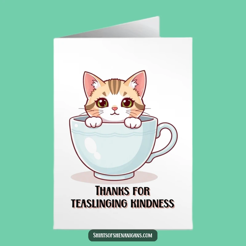 Sweet Cat Thank You Card: Free Printable Teacup Peek - Cozy Downloadable Gift