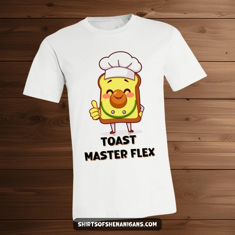 Funny avocado toast chef with a thumbs up, embodying a joyful foodie spirit on a comfortable graphic t-shirt.