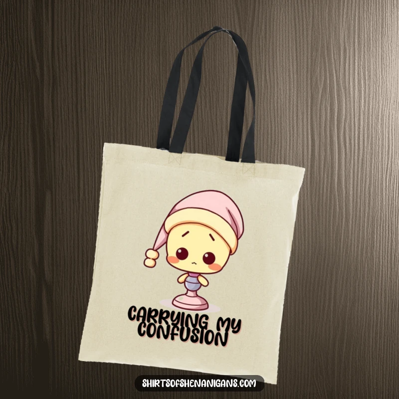 Funny Lamp Tote Bag: A confused lamp wearing a nightcap, ready for errands but looking thoroughly sleepy.