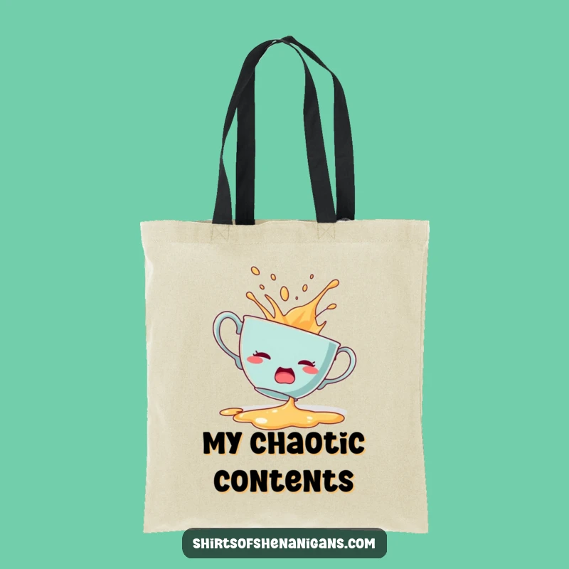 Funny Startled Teacup Tote Bag: Spill humor, dramatic design, the perfect funny gift for errands.